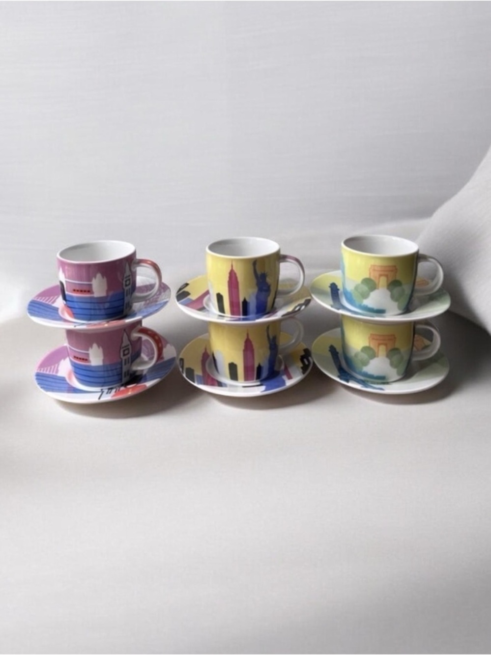 Studio Nova Around the World Cups with Saucers Set of 6 Espresso Coffee 4 oz